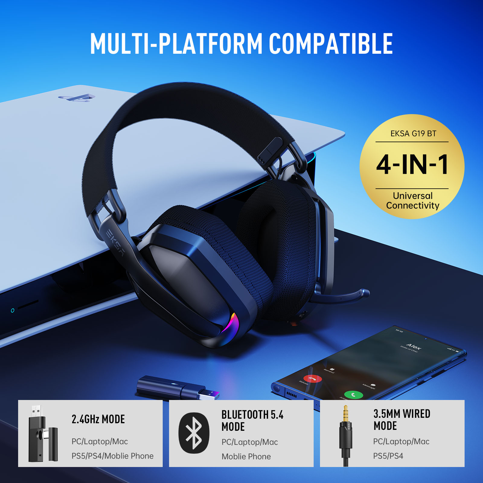 EKSA G19BT 2.4GHz Kabellose Ga – Bluetooth Headset On Ear Bewertung und Preis